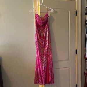 Pink sequin prom dress